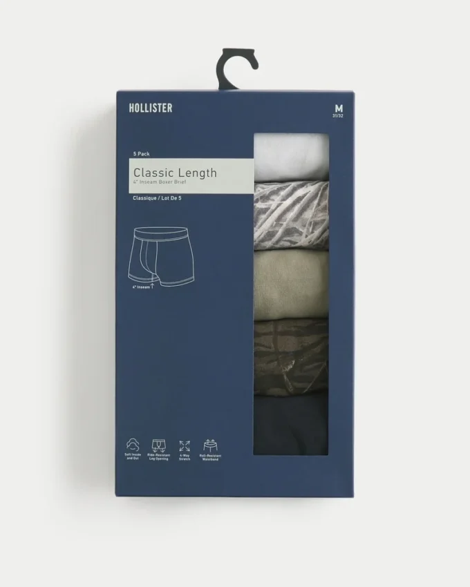 Cueca boxer clássica comprida, 5 unidades