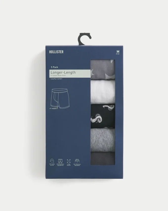 Cuecas boxer compridas, 5 unidades