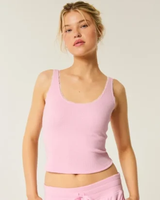 Gilly Hicks Camisola confortável com acabamento em renda waffle