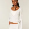 Gilly Hicks Camisola de malha com decote em V e mangas compridas