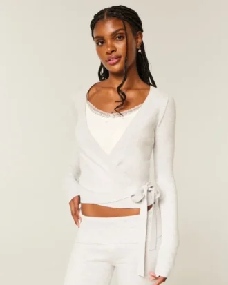 Gilly Hicks Camisola de malha com decote em V e mangas compridas