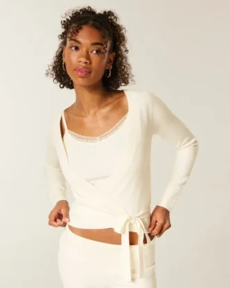 Gilly Hicks Camisola de malha com decote em V e mangas compridas