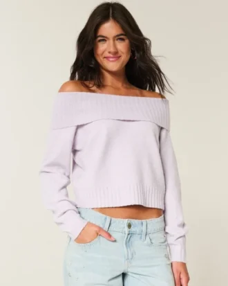 Hollister Camisola confortável com ombros descobertos e dobra