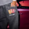 Hollister x Taco Bell Calças de ganga largas pretas lavadas com bordado gráfico