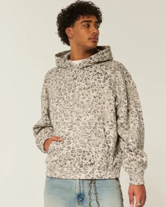 Hoodie largo com estampado leopardo