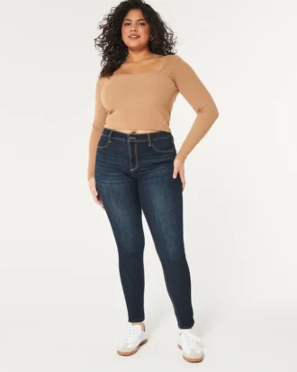 Leggings de ganga com cintura alta e lavagem escura