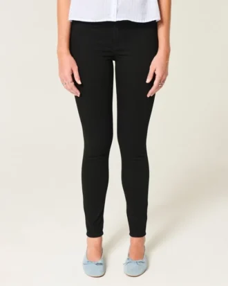 Leggings de ganga pretas de cintura alta