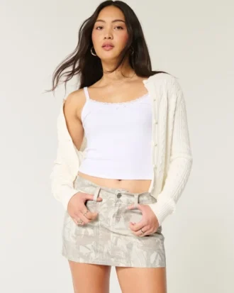 Mini-saia-calça de cintura baixa em sarja camuflada