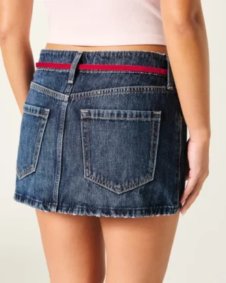 Mini-saia-calça de ganga com cintura baixa e cordão