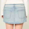 Mini-saia-calça de ganga com cintura baixa e laço de renda