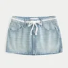 Mini-saia-calça de ganga com cintura baixa e laço de renda