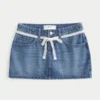 Mini-saia-calça de ganga com laço de renda Mini-saia-calça de ganga com laço de renda