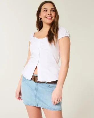 Mini-saia-calça de ganga com riscas e cintura baixa