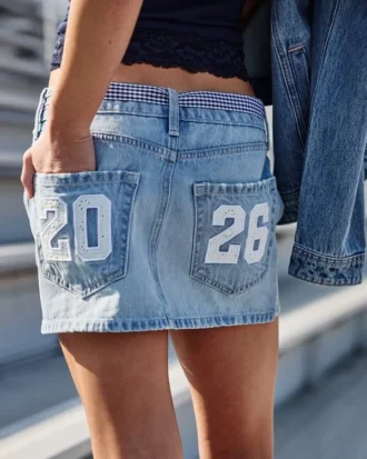 Mini-saia-calça de ganga de cintura baixa Classe de ’26