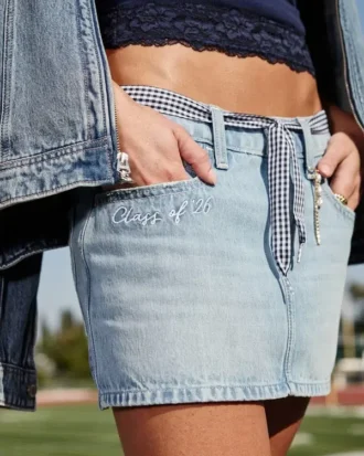 Mini-saia-calça de ganga de cintura baixa Classe de ’26