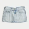 Mini-saia-calça de ganga de cintura baixa e lavagem clara