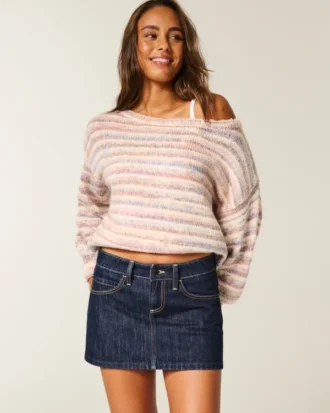 Mini-saia-calça de ganga escura de cintura baixa