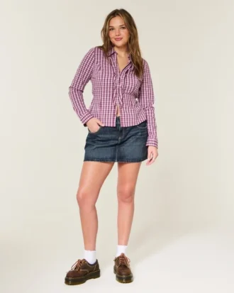 Mini-saia-calça de ganga escura de cintura baixa