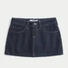 Mini-saia-calça de ganga escura de cintura baixa