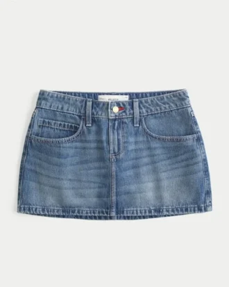 Mini-saia-calça de ganga vermelha com costura baixa