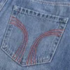 Mini-saia-calça de ganga vermelha com costura baixa