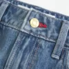 Mini-saia-calça de ganga vermelha com costura baixa