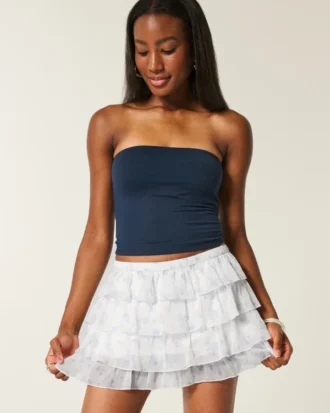 Mini-saia-calça em chiffon com camadas