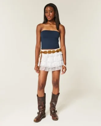 Mini-saia-calça em chiffon com camadas