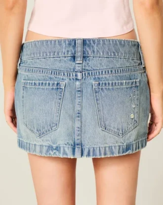 Mini-saia-calça em ganga de cintura ultra baixa