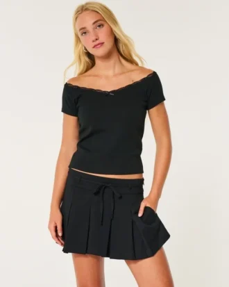 Mini-saia-calça plissada de cintura média