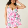Mini vestido babydoll com decote em V e folhos