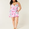 Mini vestido babydoll com decote em V e folhos