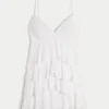 Mini vestido babydoll com decote em V e folhos