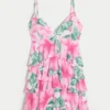 Mini vestido babydoll com decote em V e folhos