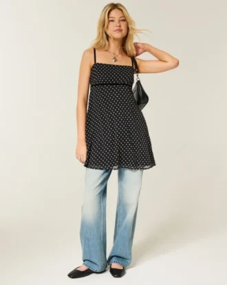 Mini vestido babydoll em chiffon
