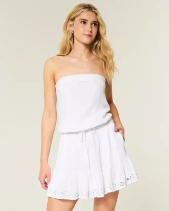 Mini vestido blusão sem alças com cordão