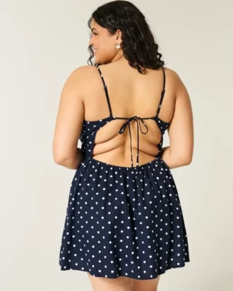 Mini vestido com costas abertas em mistura de linho
