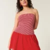 Mini vestido sem alças com cintura descida em malha