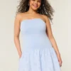 Mini vestido sem alças com cintura descida em malha