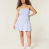 Mini vestido sem alças com cintura descida em malha