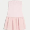 Mini vestido sem alças com cintura descida em malha