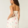 Mini vestido sem alças em mistura de linho