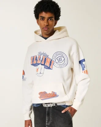 Moletom com capuz e estampa quadrada da Universidade de Illinois Fighting Illini
