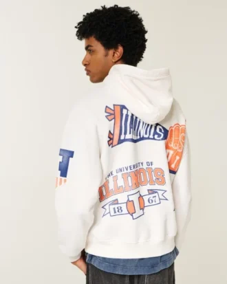 Moletom com capuz e estampa quadrada da Universidade de Illinois Fighting Illini