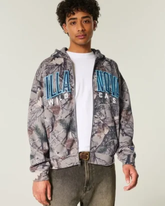 Moletom com capuz e zíper boxy com estampa camuflada do Villanova Wildcats