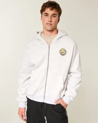 Moletom com capuz e zíper Boxy Zip-Up Club América Las Águilas Graphic Hoodie