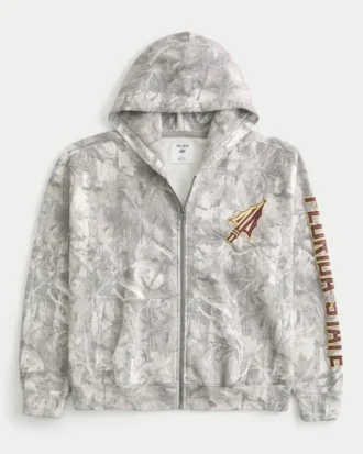 Moletom com capuz e zíper da Florida State University com estampa camuflada