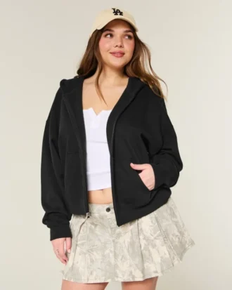 Moletom com capuz e zíper oversized