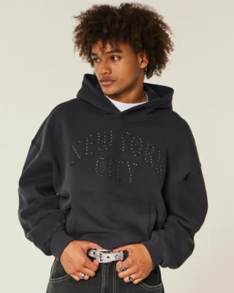 Moletom com capuz largo e estampado de Nova Iorque
