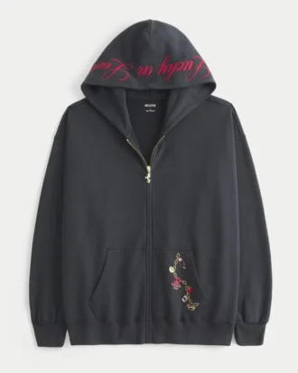 Moletom com capuz oversized com zíper e estampa Lucky in Love